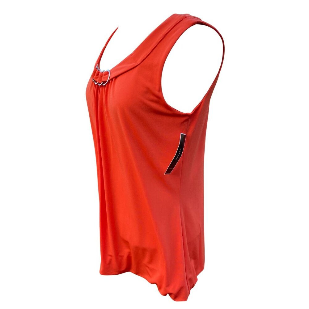 Alfani Womens Bubble Hem Tank Top Mandarin Red Sleeveless Silvertone Ring - Picture 10 of 11